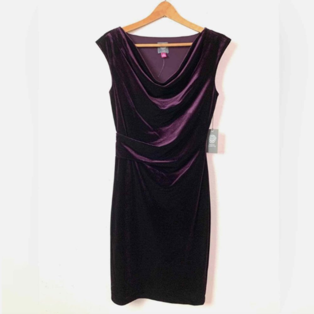 NWT Vince Camuto Purple (Aubergine) Velvet Cowl Neck Dress Size 4